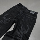 Threebooy Harajuku Y2k Jeans Goth Hip Hop Pattern Oversized Pocket Ripped Black Baggy Jeans Casual New Mens Womens Denim Pants Streetwear